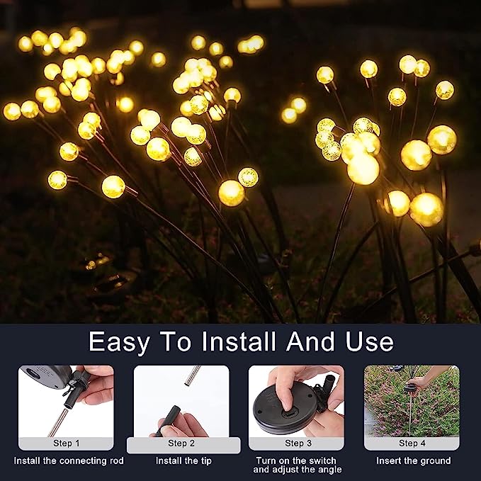 2 Pack Solar Powered Firefly Lights Waterproof, Solar Starburst Swaying Lights When Wind Blows, Solar Outdoor Decor Lights for Garden, Landscape, Pathway, Yard, Deck, Patio(Warm White) 2 Pack Solar Powered Firefly Lights Waterproof, Solar Starburst Swaying Lights When Wind Blows, Solar Outdoor Decor Lights for Garden, Landscape, Pathway, Yard, Deck, Patio(Warm White)